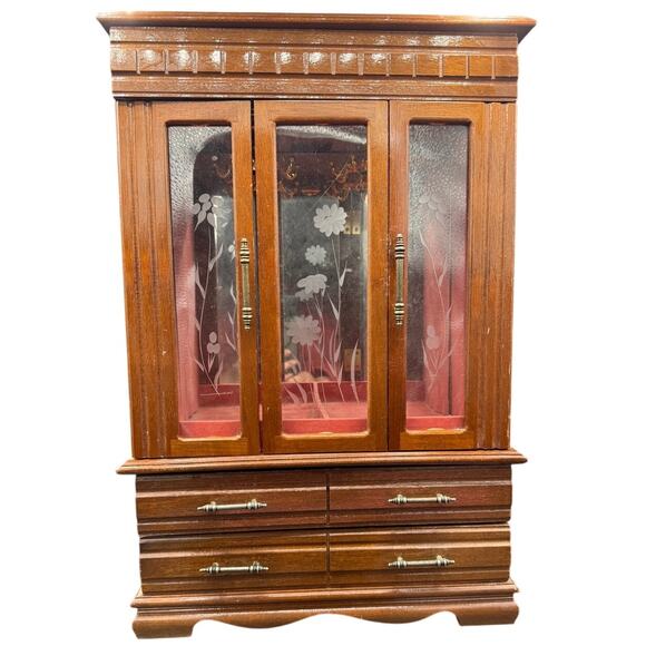 VTG Commodore Collection By Rosalco Wood and Etched Glass Jewelry Box Large - Picture 1 of 11